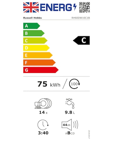 Russell Hobbs RH60DW10C1B Full Size Dishwasher - 14 Place Settings - Black