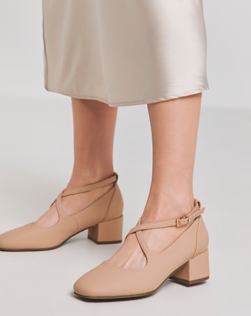 Heavenly Soles Adele Block Heel Cross Strap Mary Jane - Extra Wide Fit (EEE)