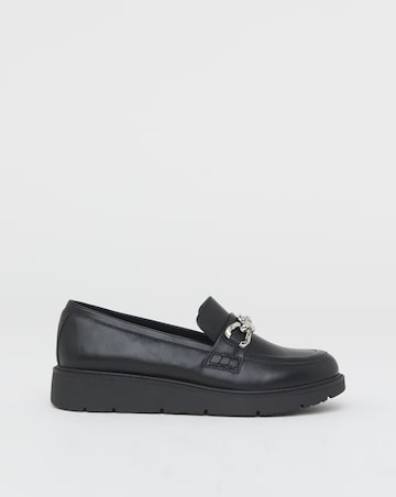 Heavenly Soles Paphos Low Wedge Loafers With Chain Trim - Wide Fit (E)