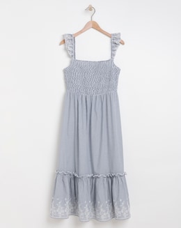 Stripe Broderie Cami Dress With Shirring