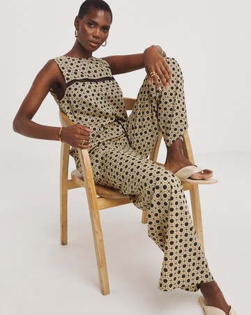 Natural Print Spun Viscose Pull On Wide Leg Trousers
