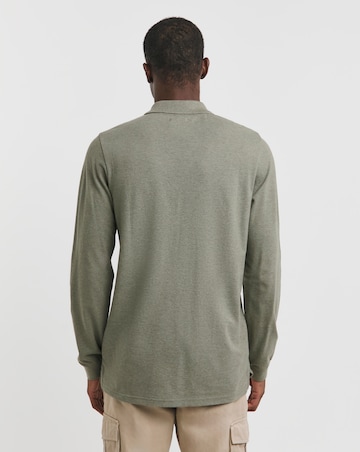 Long Sleeve Marl Pique Polo Long Length- Khaki