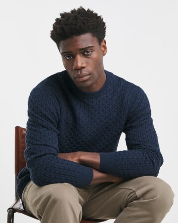 Navy Soft Touch Cable Crew Neck Jumper