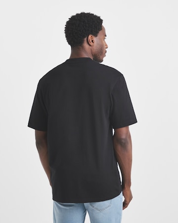 Union Embroid T-Shirt Long Length-Black