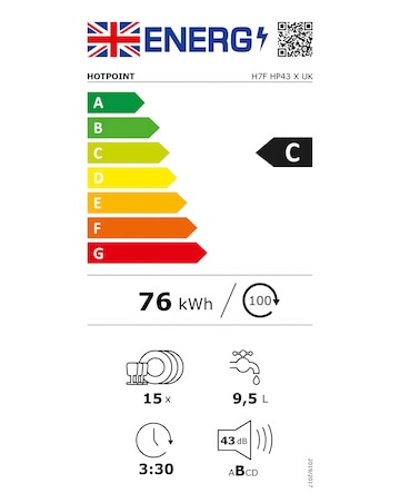 Hotpoint Maxi Space H7FHP43XUK Full Size Dishwasher 15 Place Silver + Install