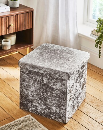 Crushed Velvet Foldable Storage Ottoman Cube