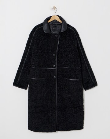 Black Longline Teddy Contrast Coat