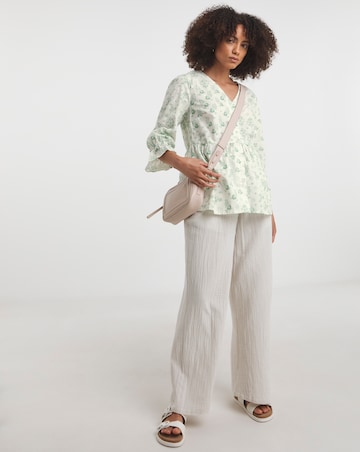 Green Print Cotton Dobby Puff Sleeve Top