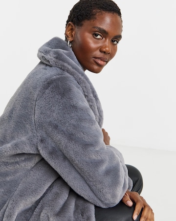 Grey Longline Faux Fur Coat