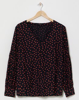 Orange Spot Volume Cuff Blouse