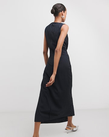 Pinstripe Ruched Detail Midi Shift Dress
