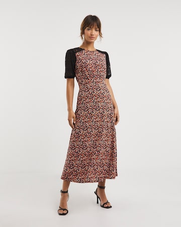 Lace Sleeve and Yoke Midi Tea Dress