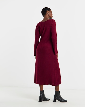 V Neck Long Sleeve Ruched Rib Dress