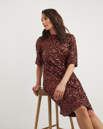Joanna Hope Copper Sequin T-Shirt Dress