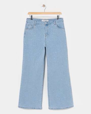 Mid Blue Embellished Wide Leg Jeans