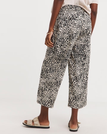 Neutral Mono Printed Linen Mix Wide Leg Culottes