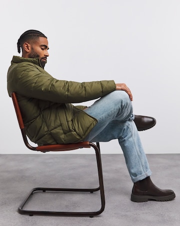 Khaki Square Quilt Puffer Jacket