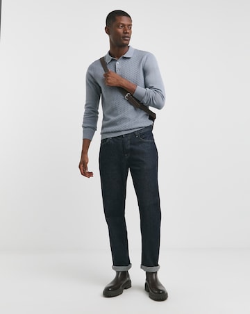 Blue Textured Long Sleeve Polo