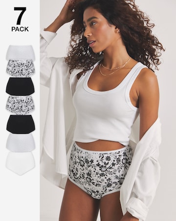 Pretty Secrets (7 Pack) Cotton Full Fit Knickers Mono Floral