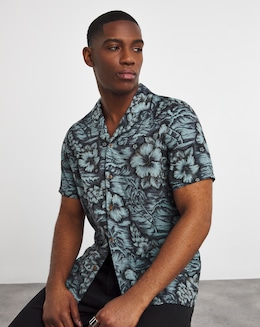 Hawaian Print Cuban Collar Shirt
