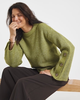 Green Button Sleeve Jumper
