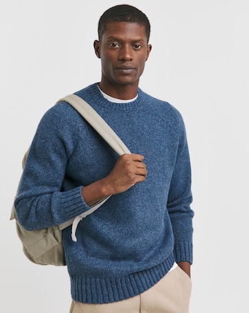 Blue Chunky Nep Wool Blend Crew Neck