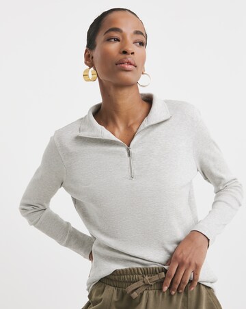Pure Cotton Half Zip Long Sleeve Ribbed Top