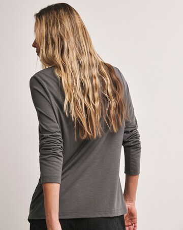 Anthology Pewter Drape Neck Long Sleeve Top