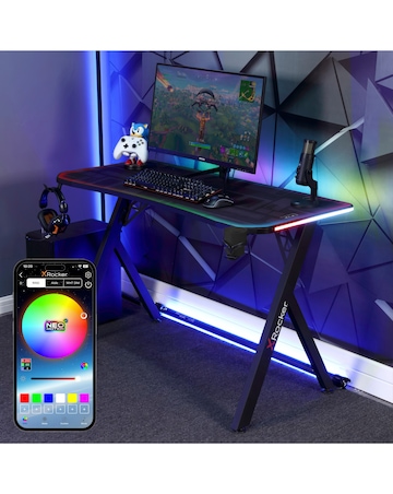 X Rocker Lumio Compact Gaming Desk with 3-Sided App-Controlled LED Lighting