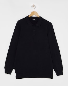 Black Cotton Long Sleeve Polo