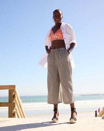 Striped Linen Mix Cropped Wide Leg Culottes