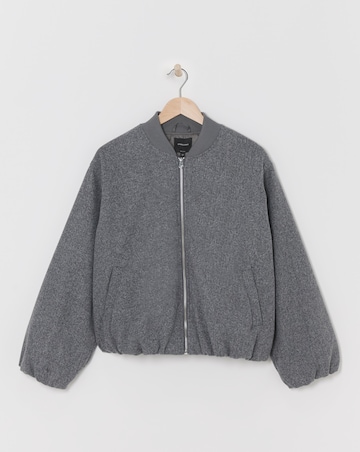 Grey Wool Like Bomber Jacket