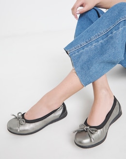 Heavenly Soles Zuri Elasticated Topline Ballerinas With Bow - Wide Fit (E)