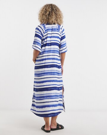 Tie Dye Kaftan Button Through Shirt Dress With Side Slits