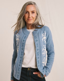 Julipa Zip Up Embroidered Knitted Jacket