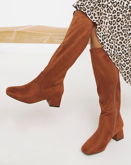 Claudia Block Heel Knee High Boots - Extra Wide Fit (EEE) &amp; Standard/Curvy Calf