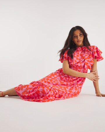 Joanna Hope Printed Tie Neck Midi Dress