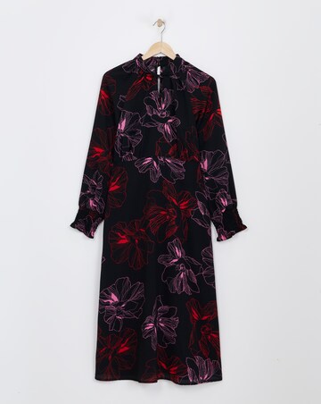 Balloon Sleeve Keyhole Neck Dress