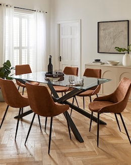 Bodie Black 6 Seater Dining Table with 6 Etta Faux Leather Chairs