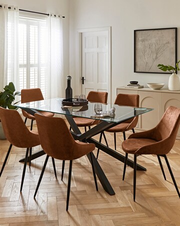 Bodie Black 6 Seater Dining Table with 6 Etta Faux Leather Chairs