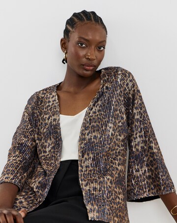 Leopard Sequin Short Kimono