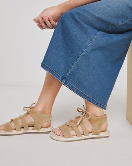 Simply Be Serenity Suede Lace Up Flat Espadrille Sandals - Extra Wide Fit (EEE)