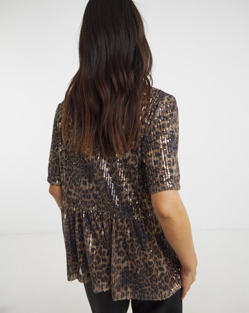 Leopard Sequin Tie Front Top