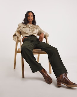 Straight Leg Twill Crepe Trouser with Belt