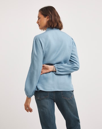 Mid Blue Ruffle Lyocell Denim Shirt