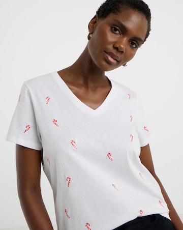 Candy Cane Embroidered T-Shirt