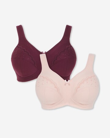 Pretty Secrets (2 Pack) Sally Minimiser Non Wired Bras (D-J) Cherry/Stone