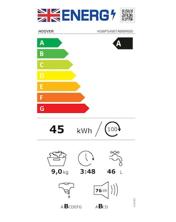 Hoover H-WASH 350 H3WPS496TAMBR680 9kg Washing Machine - Grey + installtion
