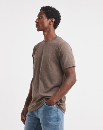 Crew Neck T-Shirt Long Length- Brown Marl