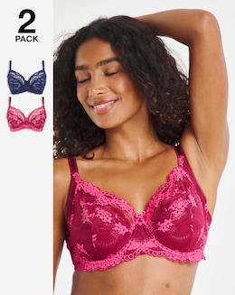 Pretty Secrets (2 Pack) Grace Lace Full Cup Bras (B-DD) Raspberry/Navy